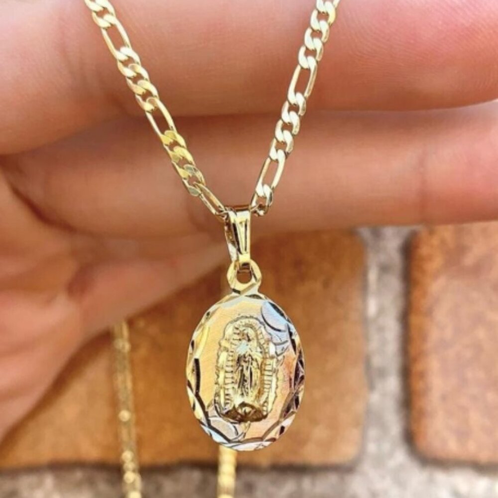 New Virgencita de Guadalupe Necklace 20" Pendant Figaro Chain Gifts Jewelry Her